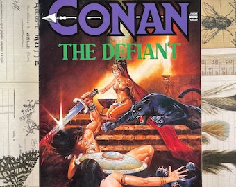 Conan The Defiant / por Steve Perry, 1990 Primera edición, Sphere Books libro de bolsillo / Vintage ciencia ficción fantasía ficción 1990s libro