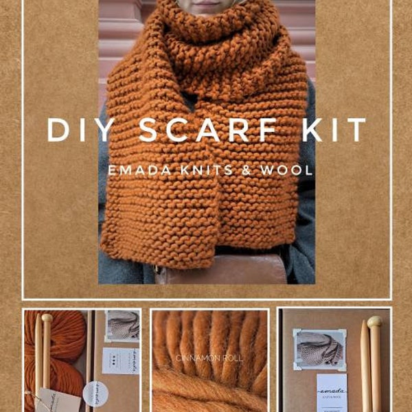 Kit écharpe DIY / Kit tricot / Laine épaisse / Modèle de tricot / Laine péruvienne / Aiguilles à tricoter en bois / Aiguilles en bambou