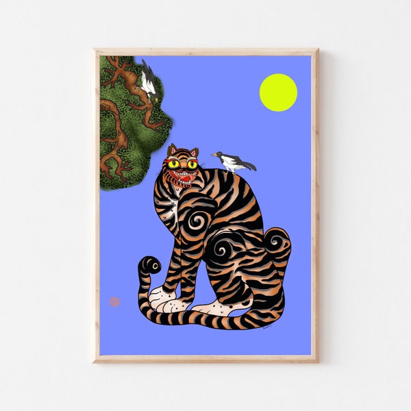 Korean tiger, Korean painting, DIGITAL DOWNLOAD, Asian tiger, Korean tiger painting, minhwa, folk art, printable art, Asian art