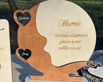 Décoration en bois avec petits cœurs pour cadeau maman mamie papa papi marraine parrain