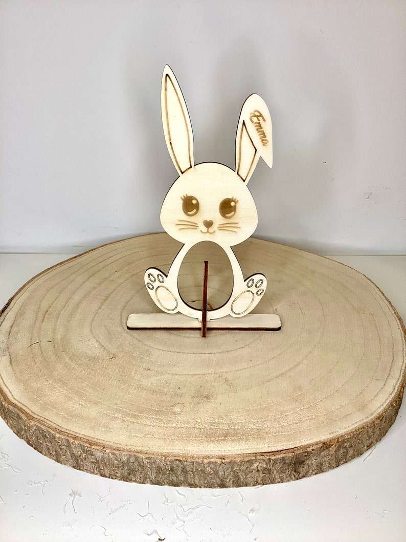 Lapin en bois avec support pour oeuf chocolat image 9