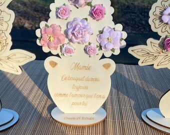 Bouquet de fleurs en bois pour cadeau maman mamie marraine maîtresse nounou