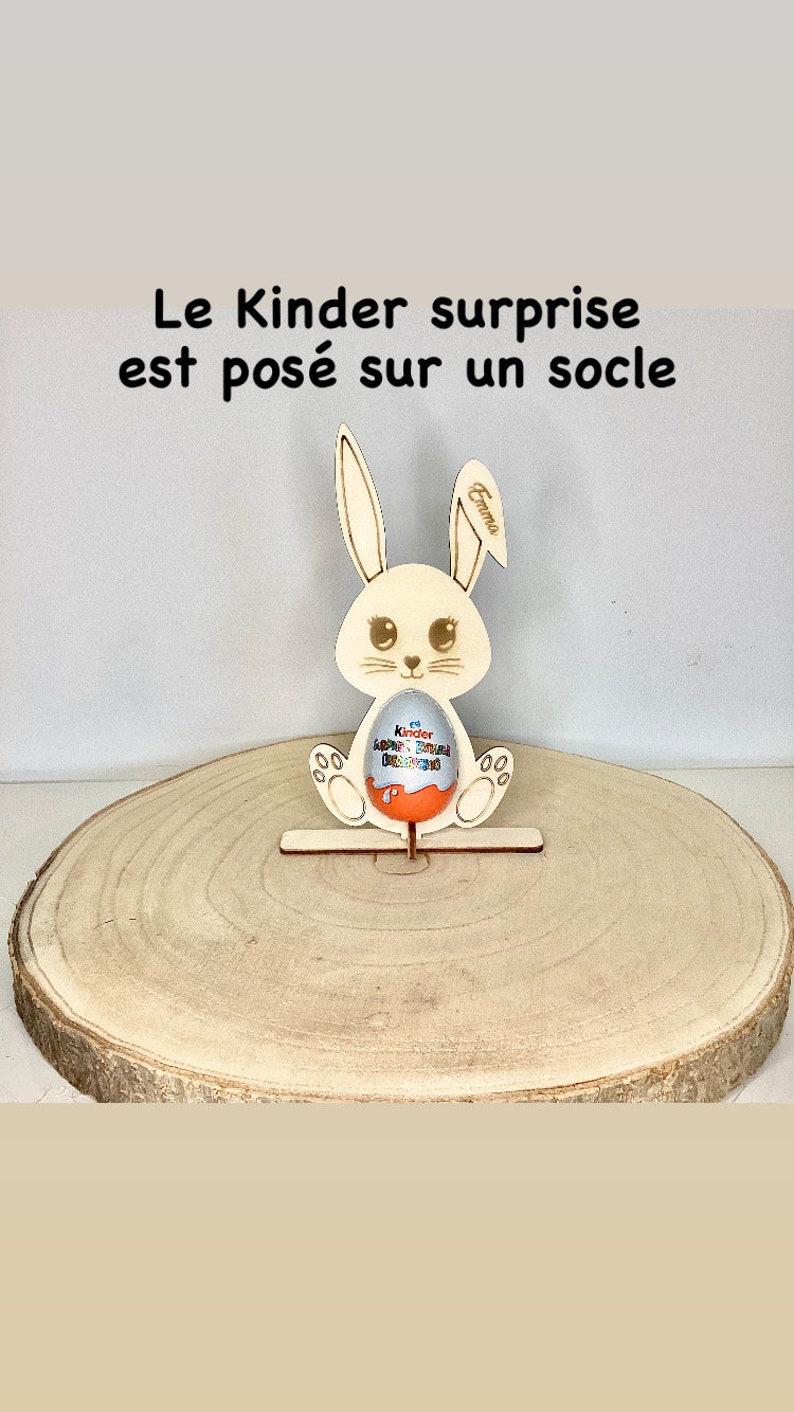 Lapin en bois avec support pour oeuf chocolat image 3