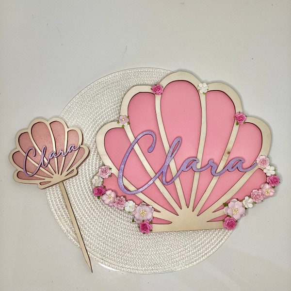 Coquillage en bois personnalisé pour décoration chambre fille cake topper coquillage