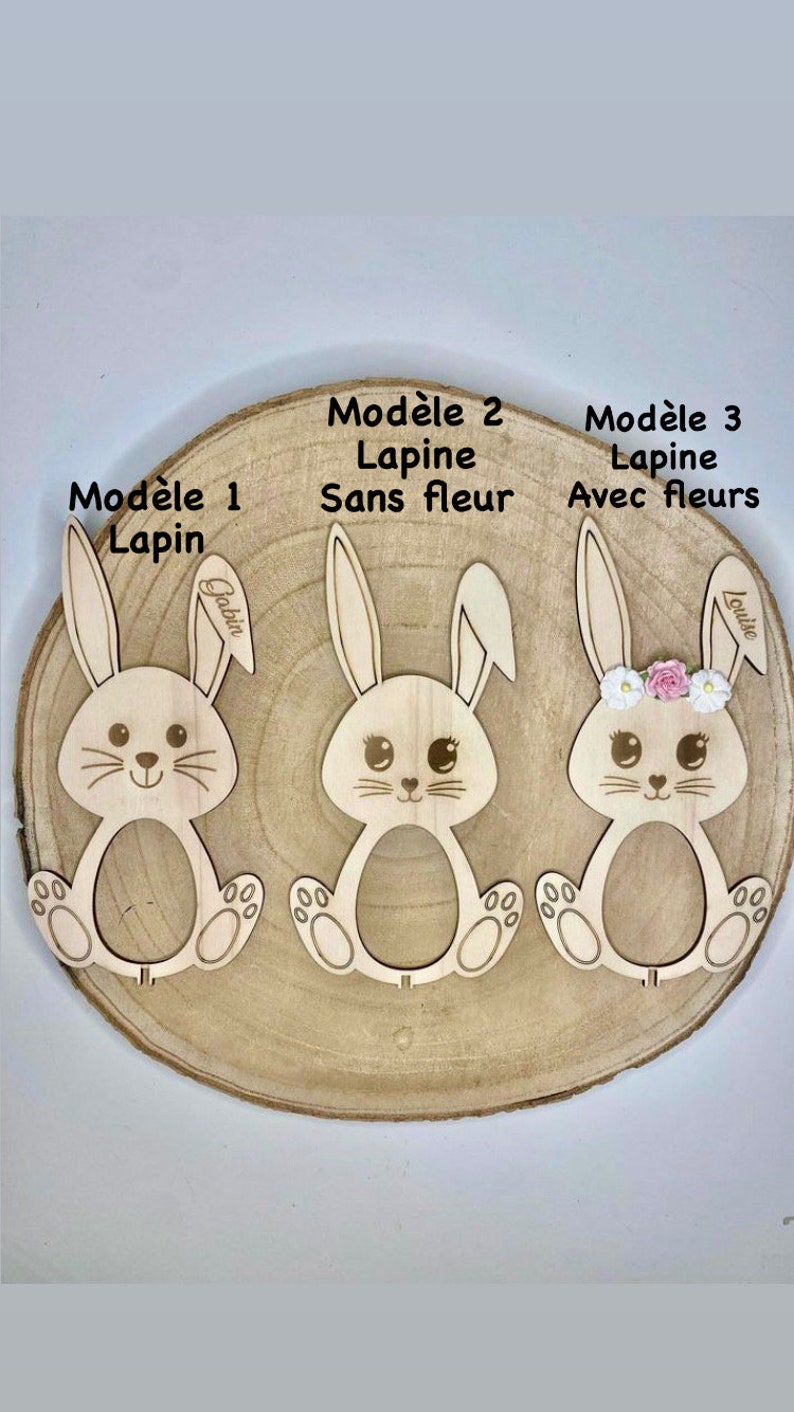 Lapin en bois avec support pour oeuf chocolat image 2