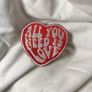 All you need is love iron on patch | red and white | love heart patch | all you need is love heart patch