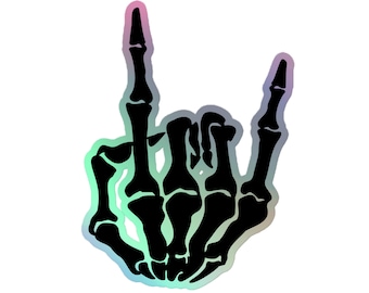 Holographic Rock Skeleton sticker | Skeleton hand | Holographic hand sticker | Halloween Skeleton holographic sticker