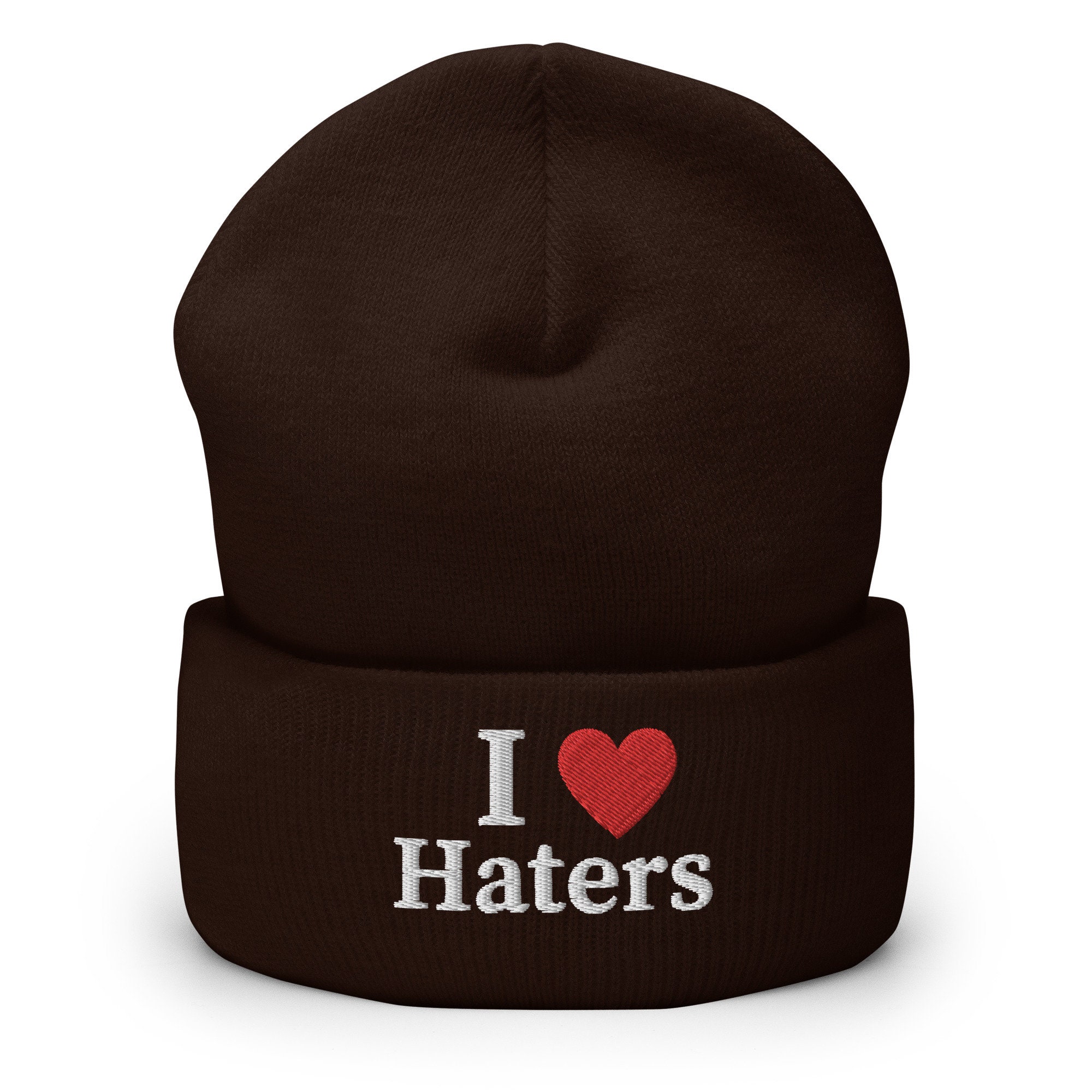 I Love Haters Embroidered Beanie I Heart Haters Embroidered Hat Beanies Caps Humor Funny Gift Red Heart Winter Hat
