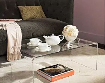 Tavolino in acrilico e perspex, tavolino moderno in acrilico curvo, tavolo minimalista e versatile per soggiorno, facile da pulire, trasparente
