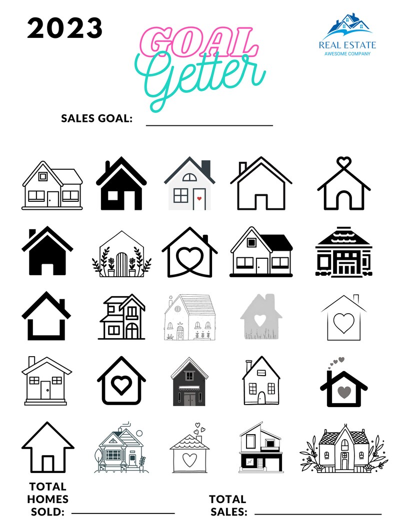 Yearly homes Sold Goal Poster, Real Estate Goal Chart, Sales Tracking