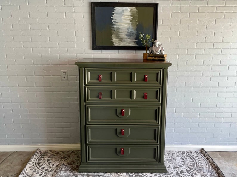 SOLD Dresser / Tall Boy / Refinished Furniture / Green Dresser Etsy