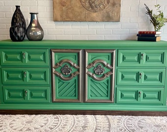 SOLD / Refinished Mid Century Dresser / MCM / Green Dresser