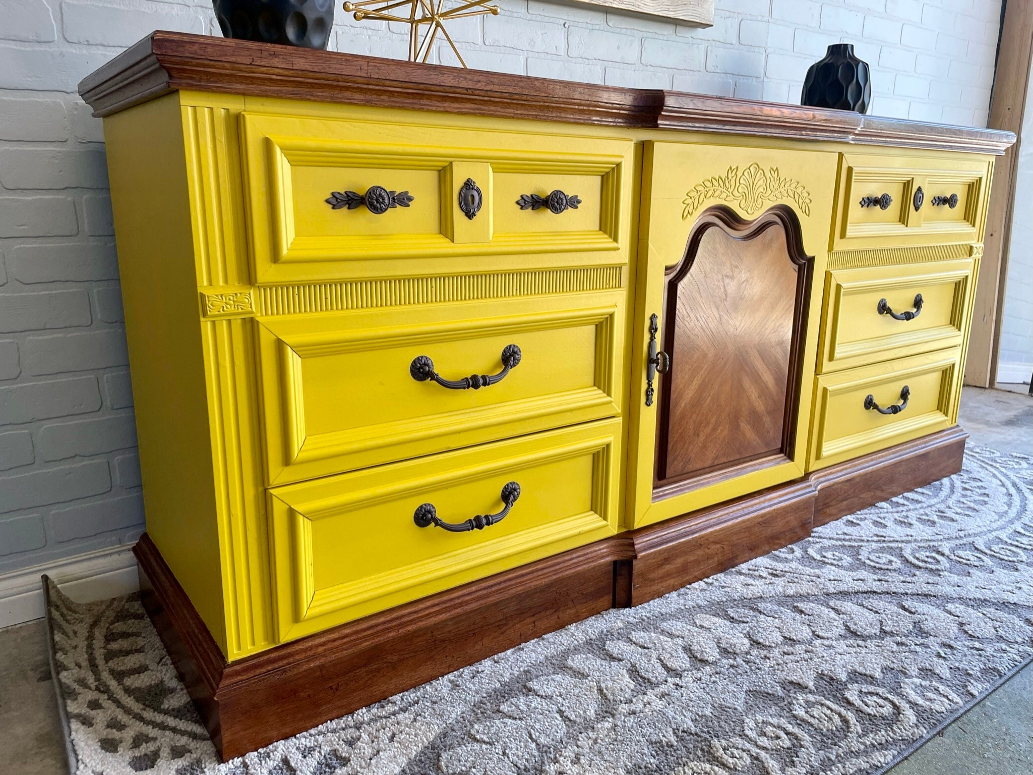 Mustard yellow dresser deals