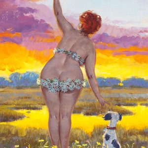 Print - Duane Bryers' plump and pretty Pin-up Hilda - Sunset Puppy