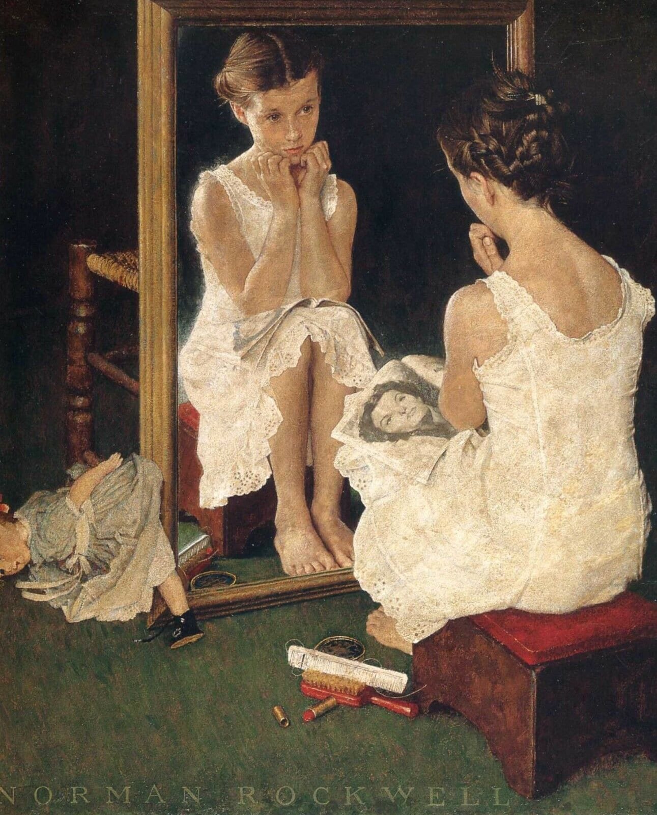ノーマン・ロックウェル オルゴール Girl at 肥り the mirror