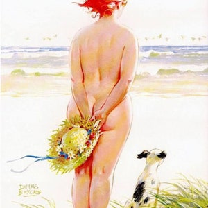 Print - Duane Bryers' plump and pretty Pin-up Hilda - Beach