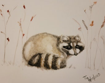 Print - Raccoon in Water Color - Original Art by Tia Wilson