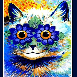 Print - Louis Wain - Trippy Kitty - Flower Power