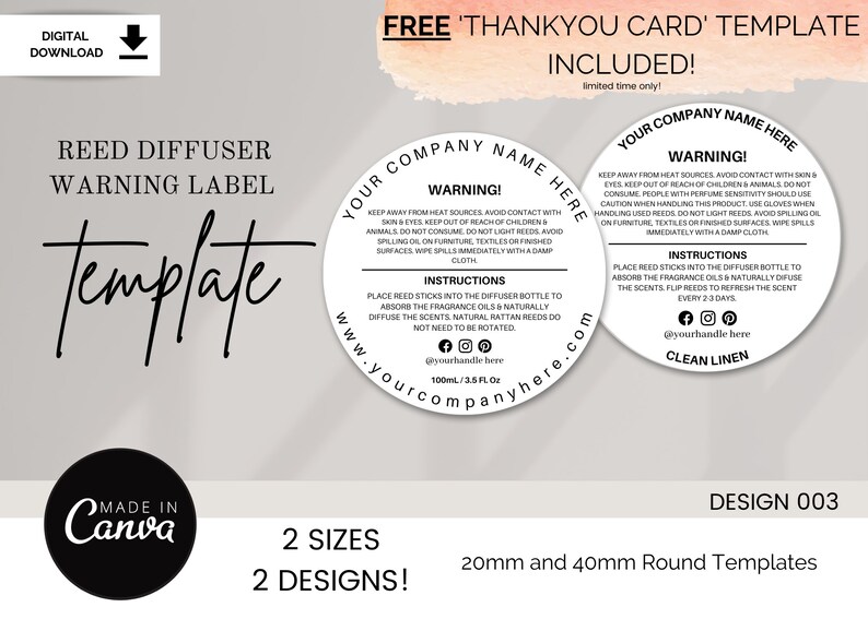 Reed Diffuser Warning Label Editable Reed Diffuser Label Etsy Australia