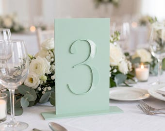 Números de mesa rectangulares de acrílico color pistacho / Letreros para mesas de boda / Decoración para mesas de recepción / Letreros para eventos / Números de mesa con acabado mate brillante