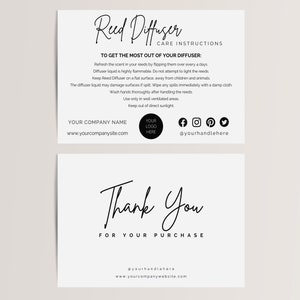 Simple Reed Diffuser Care Card Template / 6' x 4'/ Editable Diffuser Instructions Template / Printable Care Insert Design / Simple Care Card