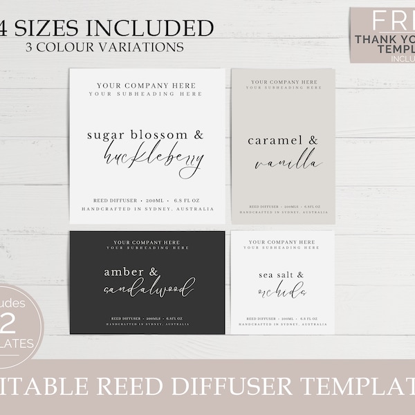 Editable Reed Diffuser Label | Reed Diffuser Labels | Canva Reed Diffuser Labels | Editable Candle Labels |  Canva Template DIY | D001