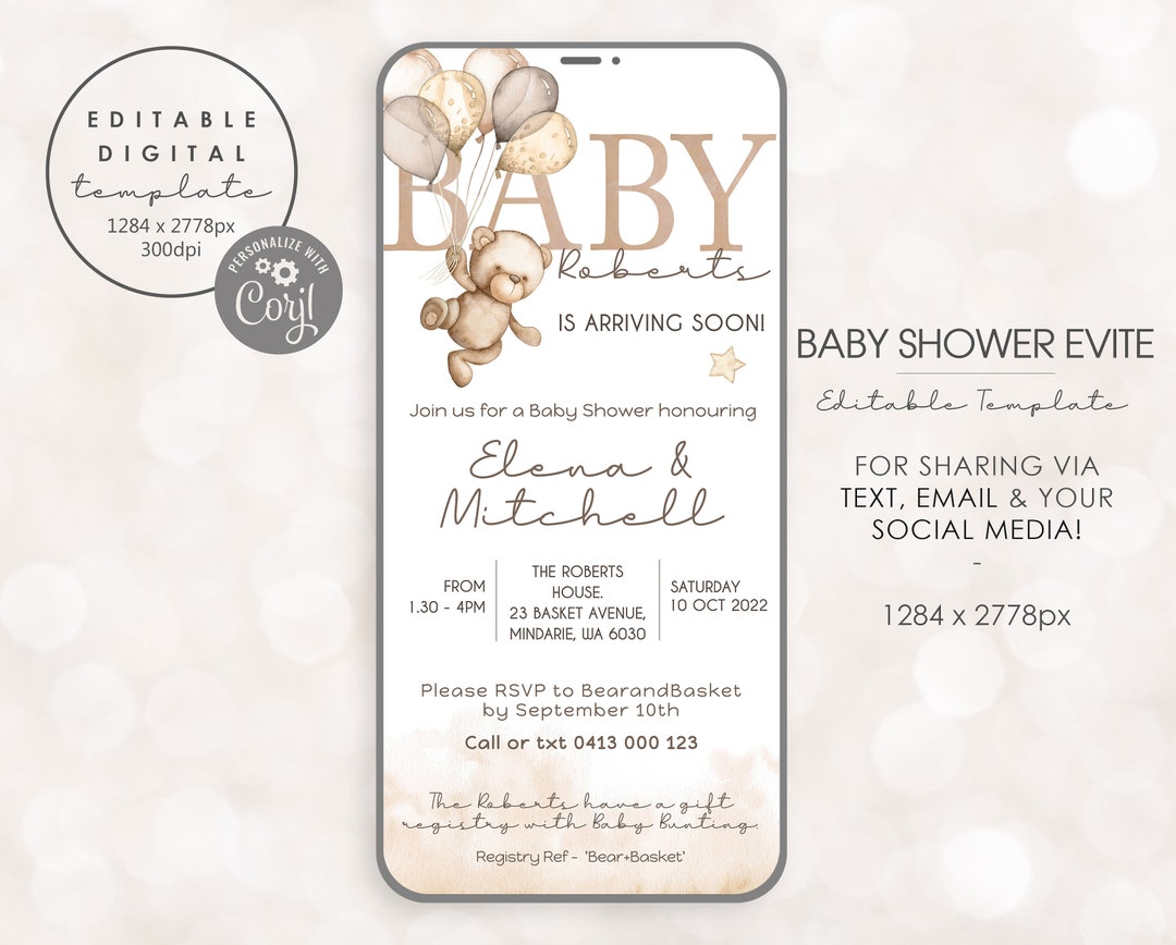 Baby Shower Evite Template Baby Shower Digital Invitation Etsy