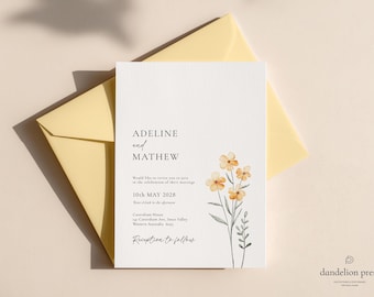 Invitación de boda impresa / Invitación floral en acuarela / Invitación de boda minimalista / 12 x 18 cm (5 x 7 pulgadas) / PRESCOTT
