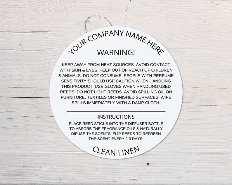 Editable Reed Diffuser Warning Label / Candle Warning Label / Etsy