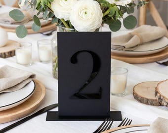 Números de mesa rectangulares de acrílico negro / Letreros para mesas de boda / Decoración para mesas de recepción / Letreros para eventos / Números de mesa con acabado mate y brillante