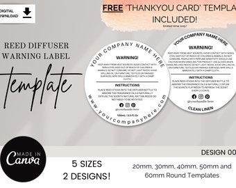 Reed Diffuser Warning Label, Editable Reed Diffuser Label, Candle Warning Label, Candle Tin Label, Canva Template DIY, Sticker Label