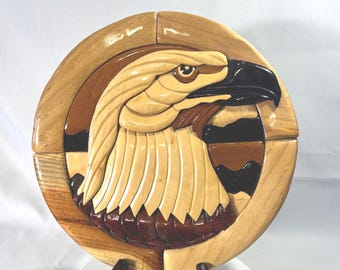 Intarsia Eagle Wood Wall Art – Handcrafted Bald Eagle Design