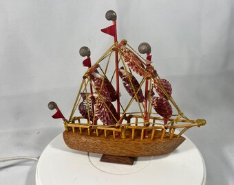 Handmade Real Seashell Sailboat Figurine – Coastal Nautical Decor