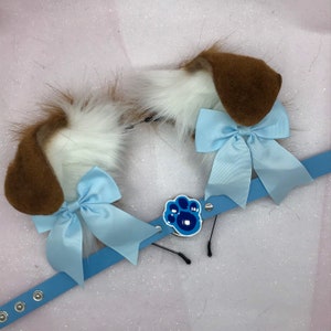 Brown / White Puppy princess Pastel Kawaii Dog Ears   headband head band cosplay choker collar set