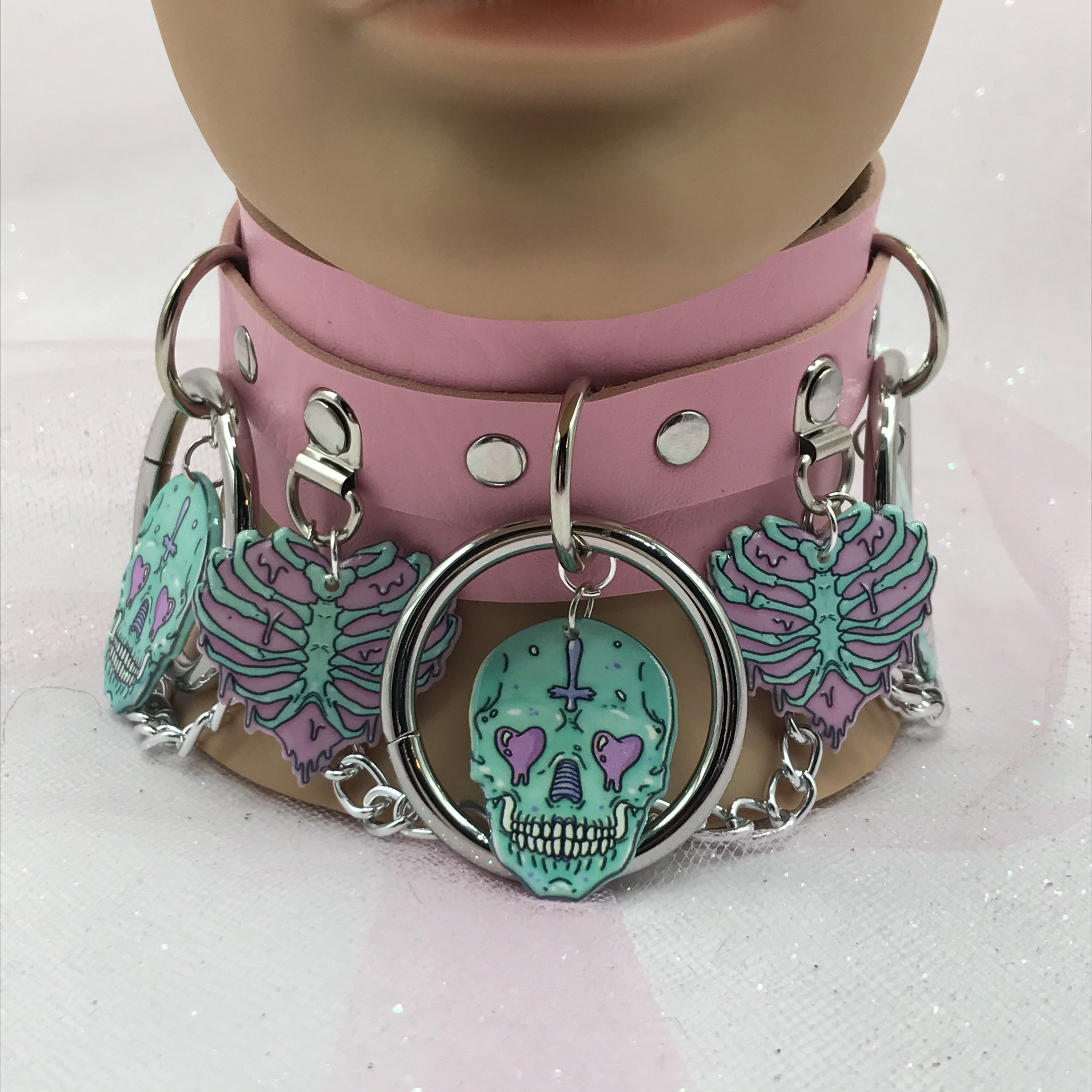 Pink “ Inside “ Pastel Kawaii Emo Goth Choker Necklace  display picture 2