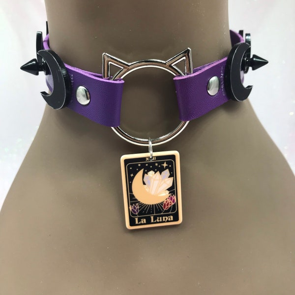 Purple black  ‘ Crystals  “ Pastel kawaii emo goth Choker Necklace Collar cat kitten snake magic moon bat