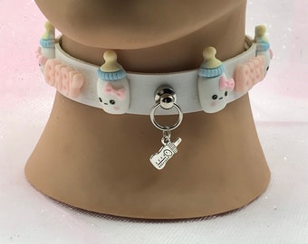 White  “ Good Baby “ Pastel Kawaii Choker Necklace  Collar Bottle baby