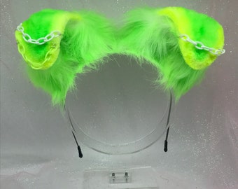 Green “ Lemon head “ Puppy Dog Ears with Collar Witch Emo Goth headband head band cosplay set