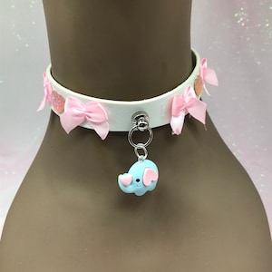 White “ Elephant  “Pastel kawaii emo goth Choker Necklace Collar cat kitten stars hearts frog