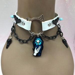 Blue black  ‘ Sleep “ Pastel kawaii emo goth Choker Necklace Collar cat kitten snake magic moon witch coffin bat