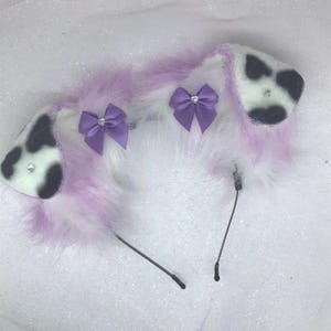 Diadema negra blanca con "chispas de chocolate moradas" con orejas de cachorro, estilo bruja, emo gótico, para cosplay, conjunto dálmata