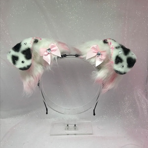 Black white “ pink chocolate chip “ Puppy Dog Ears Witch Emo Goth headband head band cosplay set Dalmatian
