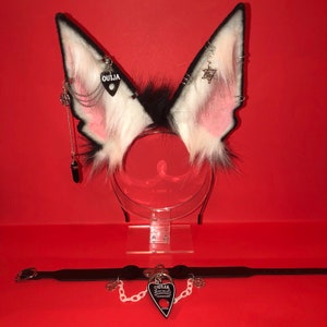 The “ Speaker “ Pink  black / White Puppy princess Pastel Kawaii Fox wolf ears headband head band cosplay collar choker set ouija witch