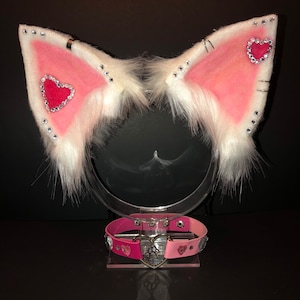 Pink / White “ Lovers ” Cat Pastel Kawaii Kitten cat  Ears  headband head band cosplay heart