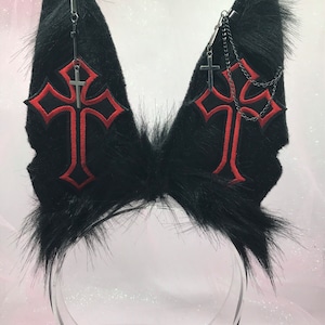 The “ Black Out “ Black fox Pastel Kawaii Ears Candy headband head band cosplay emo goth satanic