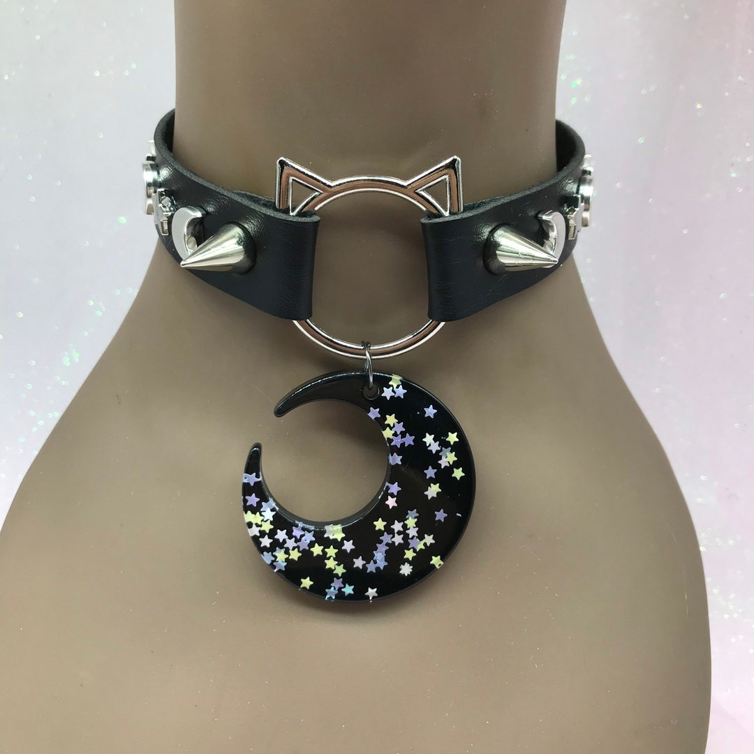 Black ‘ Moon “ Pastel Kawaii Emo Goth Choker Necklace Collar Cat Kitten ...