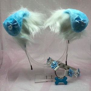 The “ Blue “ Puppy blue  Pastel Kawaii Dog Ears with Collar headband head band cosplay