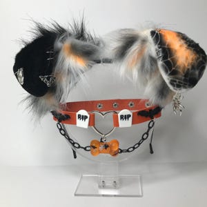 Puppy dog web spider orange black Halloween horror Dog Ears   headband head band cosplay collar choker set blood
