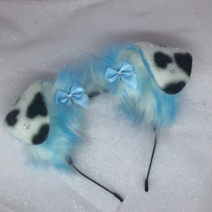 Diadema negra blanca con "chispas de chocolate azul" con orejas de cachorro, estilo bruja, emo gótico, para cosplay, conjunto dálmata