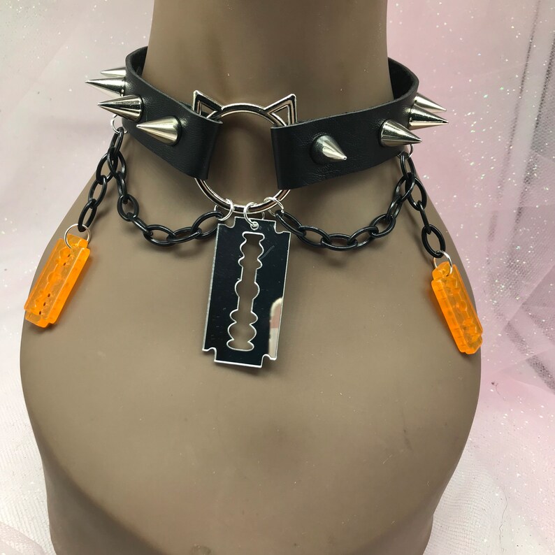 Black ‘ Razor Edge “ Pastel Kawaii Emo Goth Choker Necklace Collar Cat ...